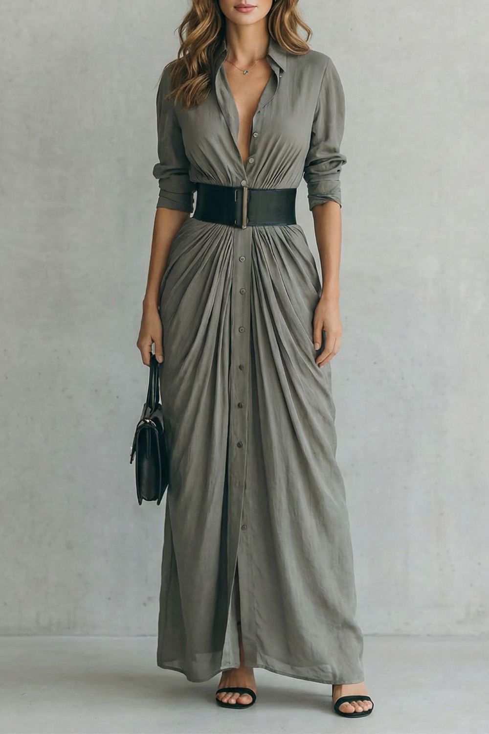 Solenzia | Robe Maxi Drapée Boutonnée