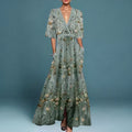 Hazel - Robe Maxi Fleurie à Col V Ceinturée