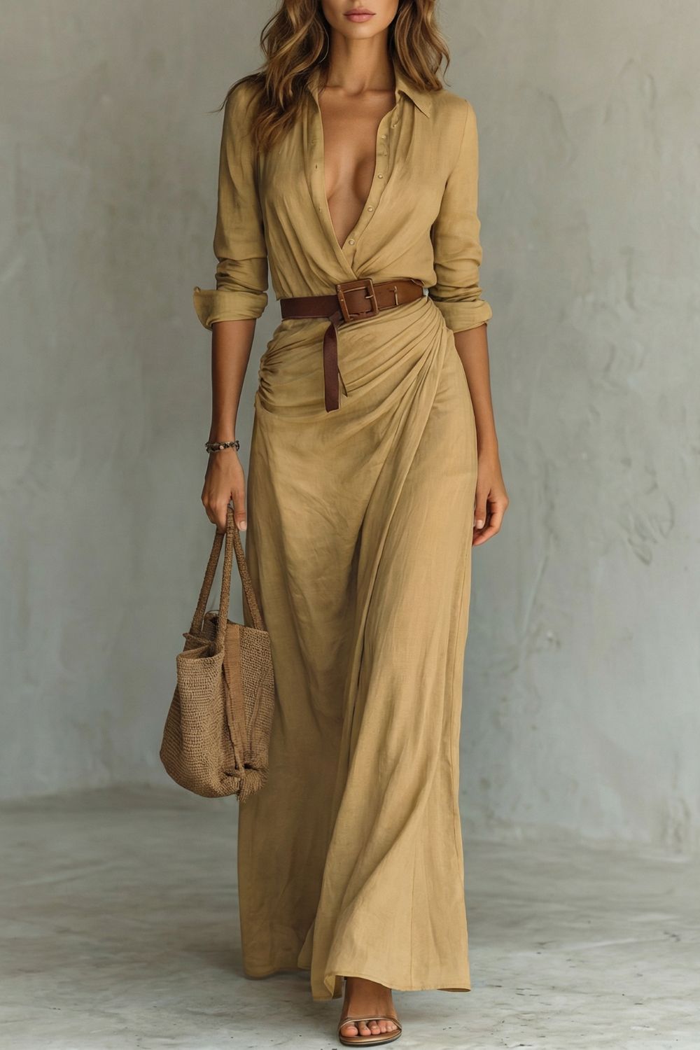 Azura | Robe Maxi Ceinturée à Boutons