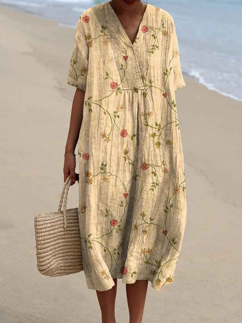 Robe Décontractée Flottante en Imprimé Floral Vintage pour Femmes