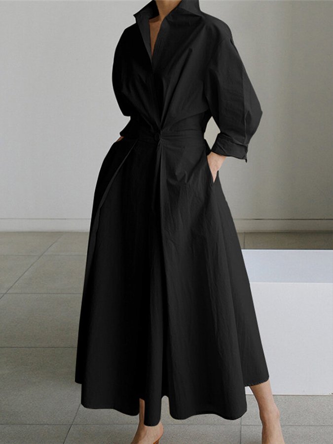 Brynn - Robe Évasée A-Line avec Col Polo Chic