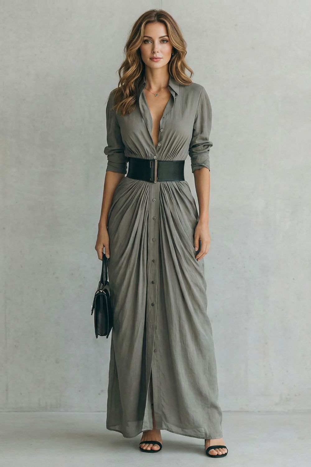 Solenzia | Robe Maxi Drapée Boutonnée