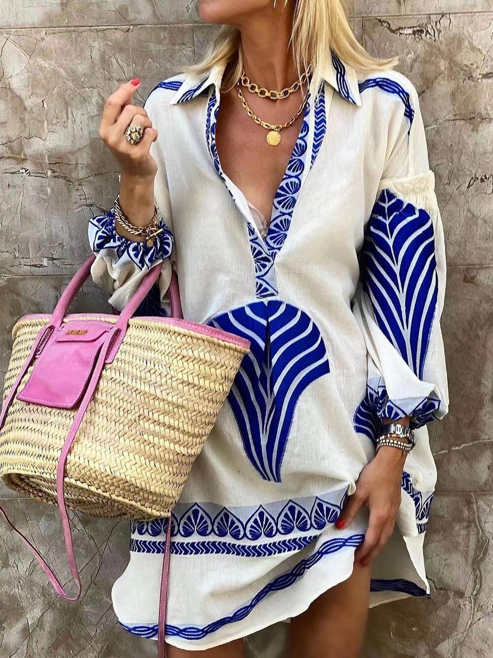 Kristine - Robe Mini de Vacances à Imprimé Unique et Simple