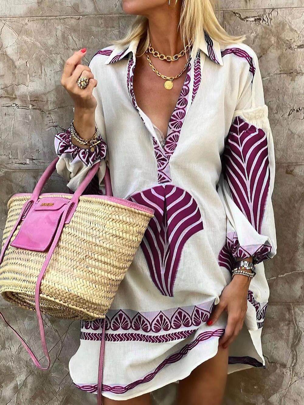 Kristine - Robe Mini de Vacances à Imprimé Unique et Simple
