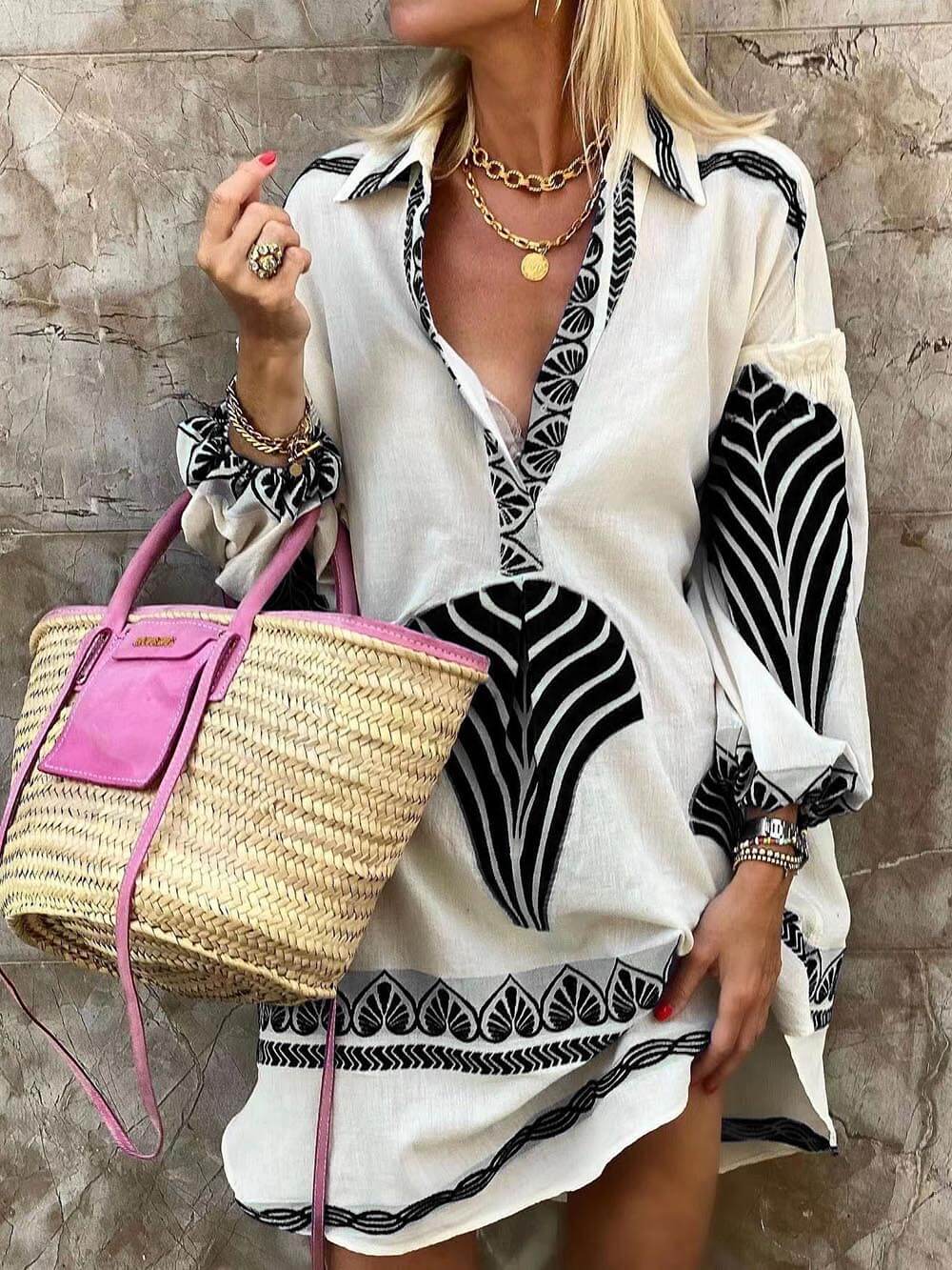 Kristine - Robe Mini de Vacances à Imprimé Unique et Simple