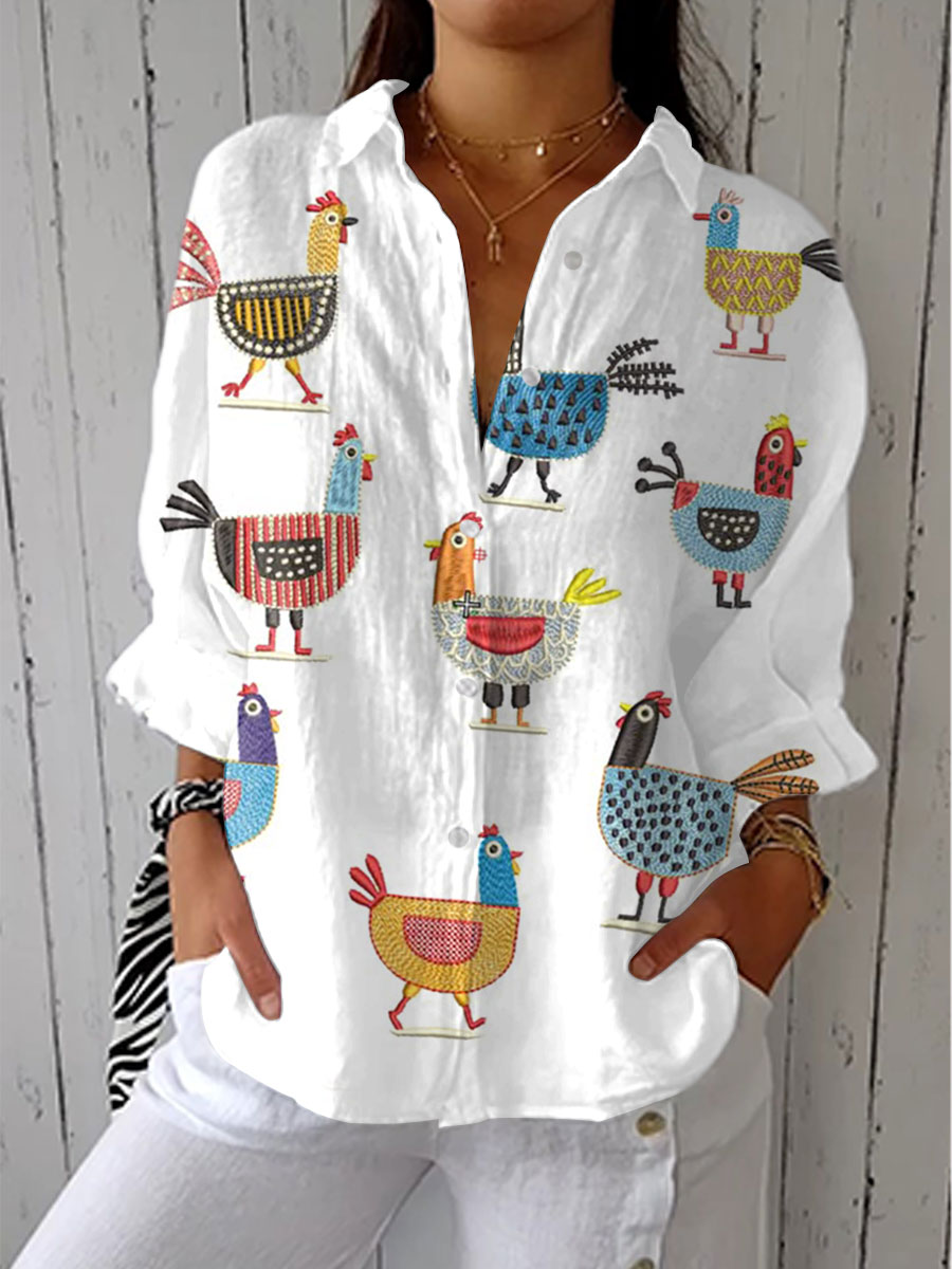 Blouse Lilia™ avec Imprimé Amusant de Poule