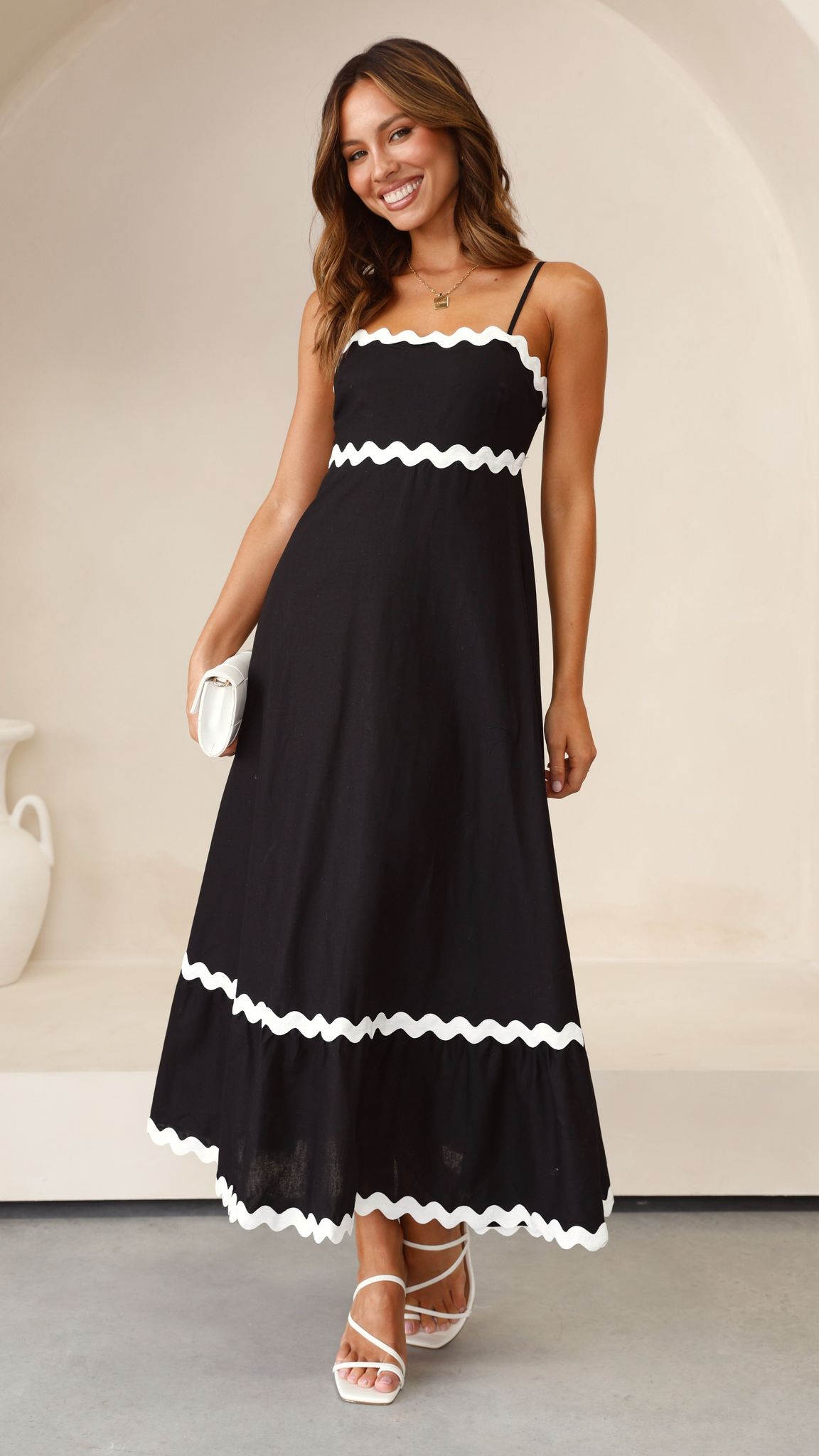 Robe Midi Brodey - Noir / Blanc