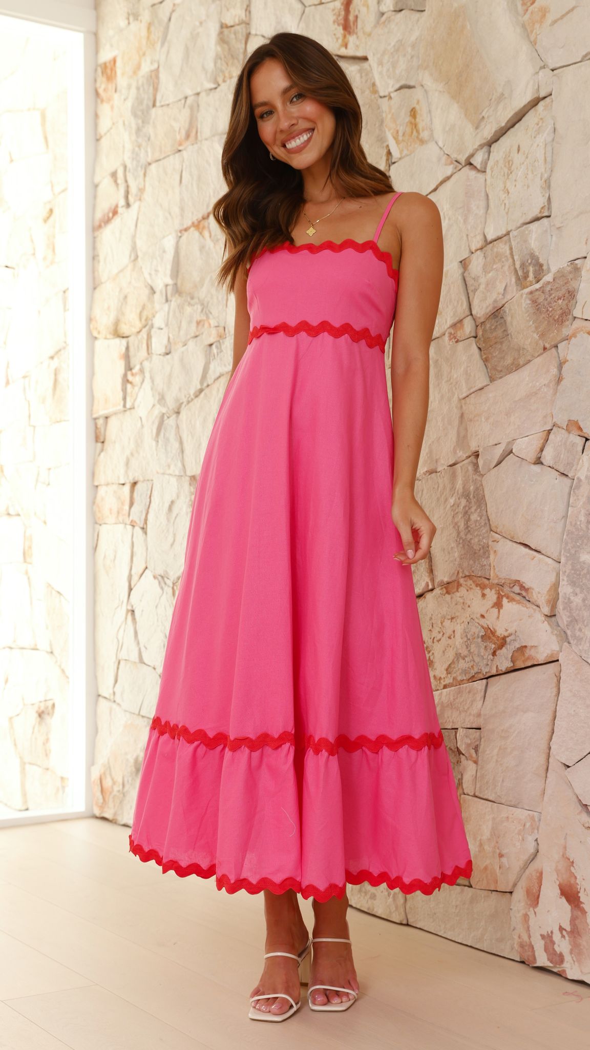 Robe Midi Brodey - Rose / Rouge