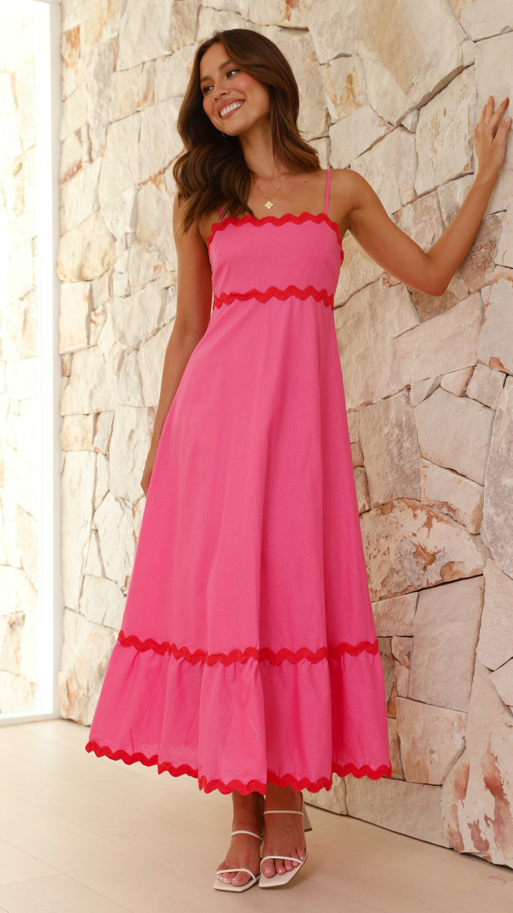 Robe Midi Brodey - Rose / Rouge