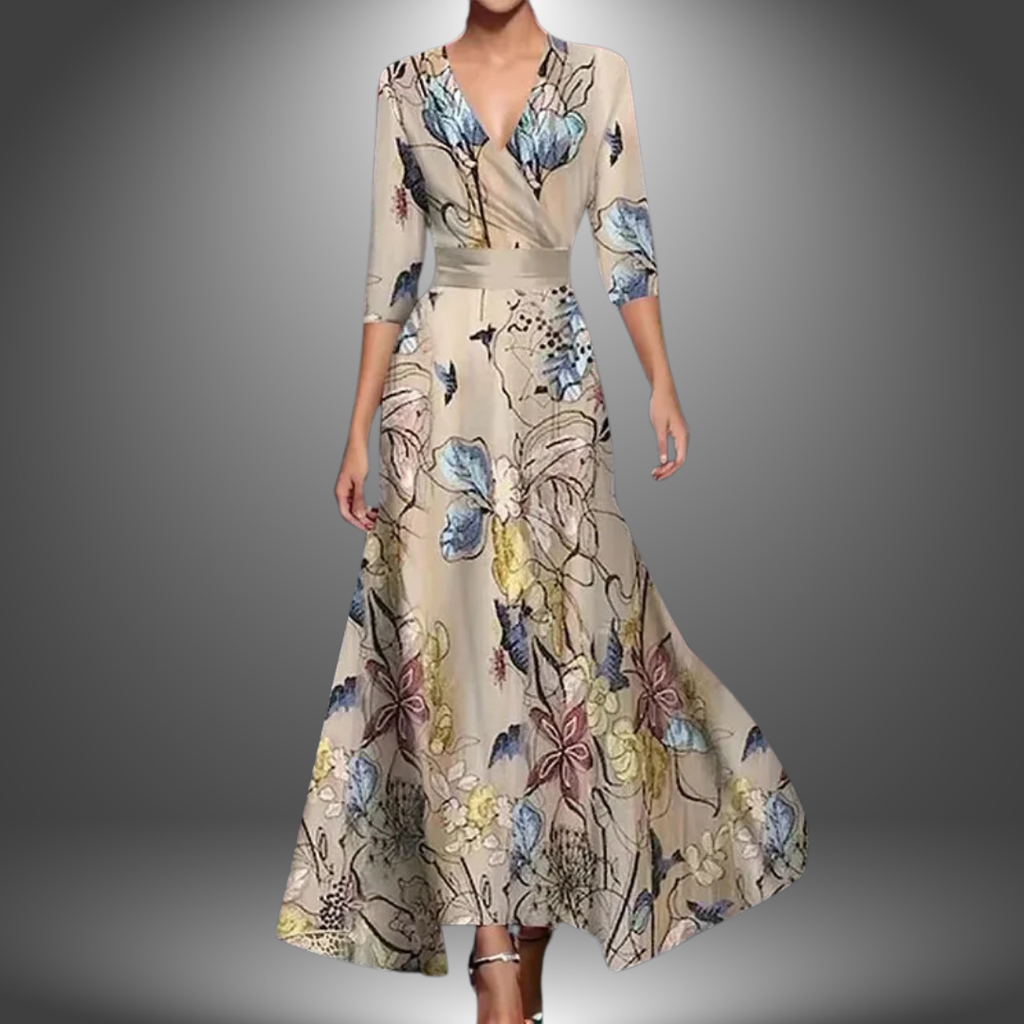 Zora - Robe Maxi Boho avec Décolleté en V et Manches Courtes Flatteuse