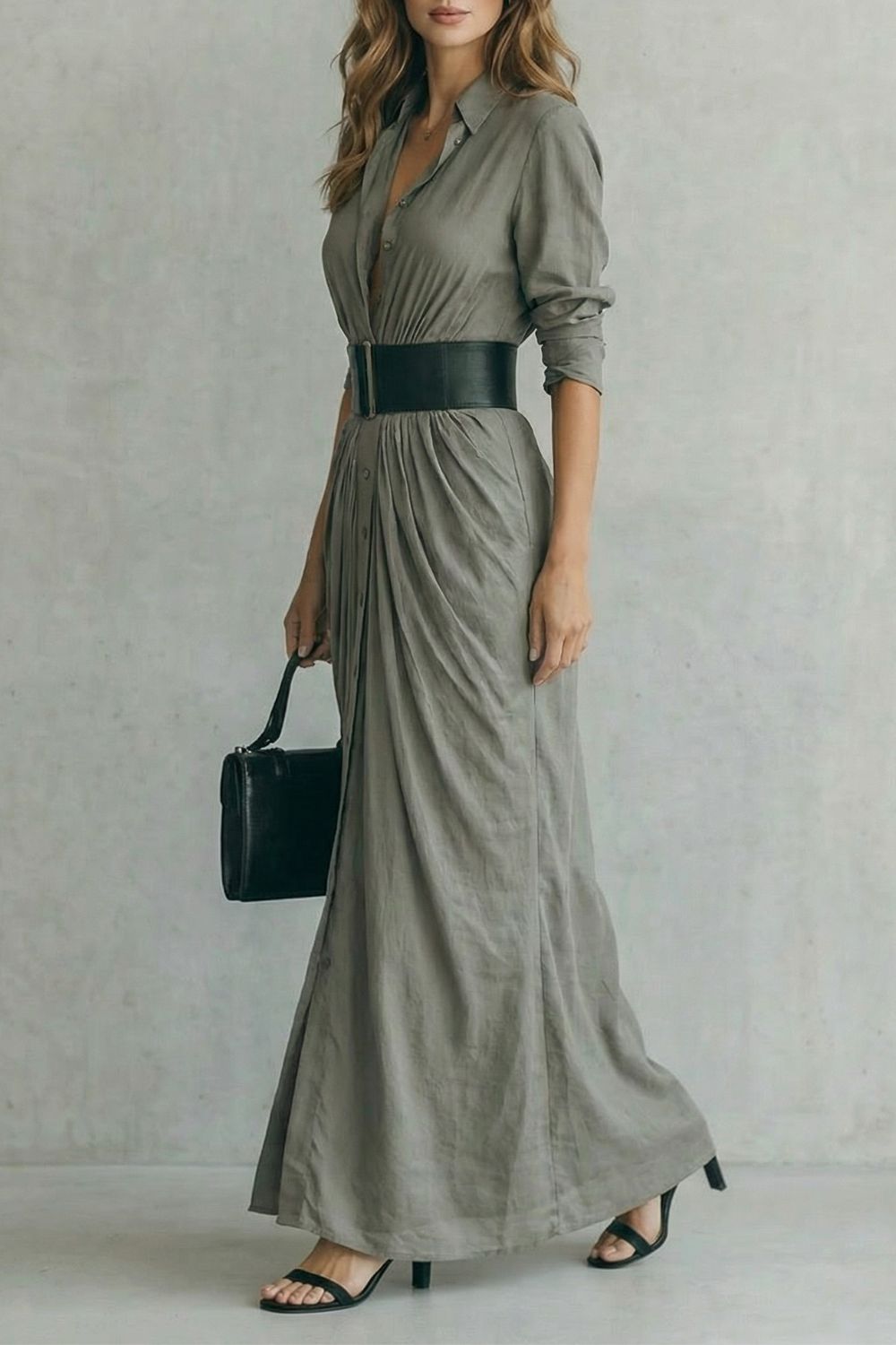 Solenzia | Robe Maxi Drapée Boutonnée