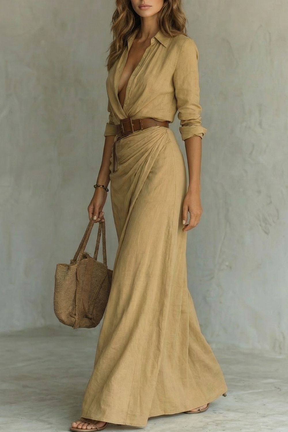 Azura | Robe Maxi Ceinturée à Boutons