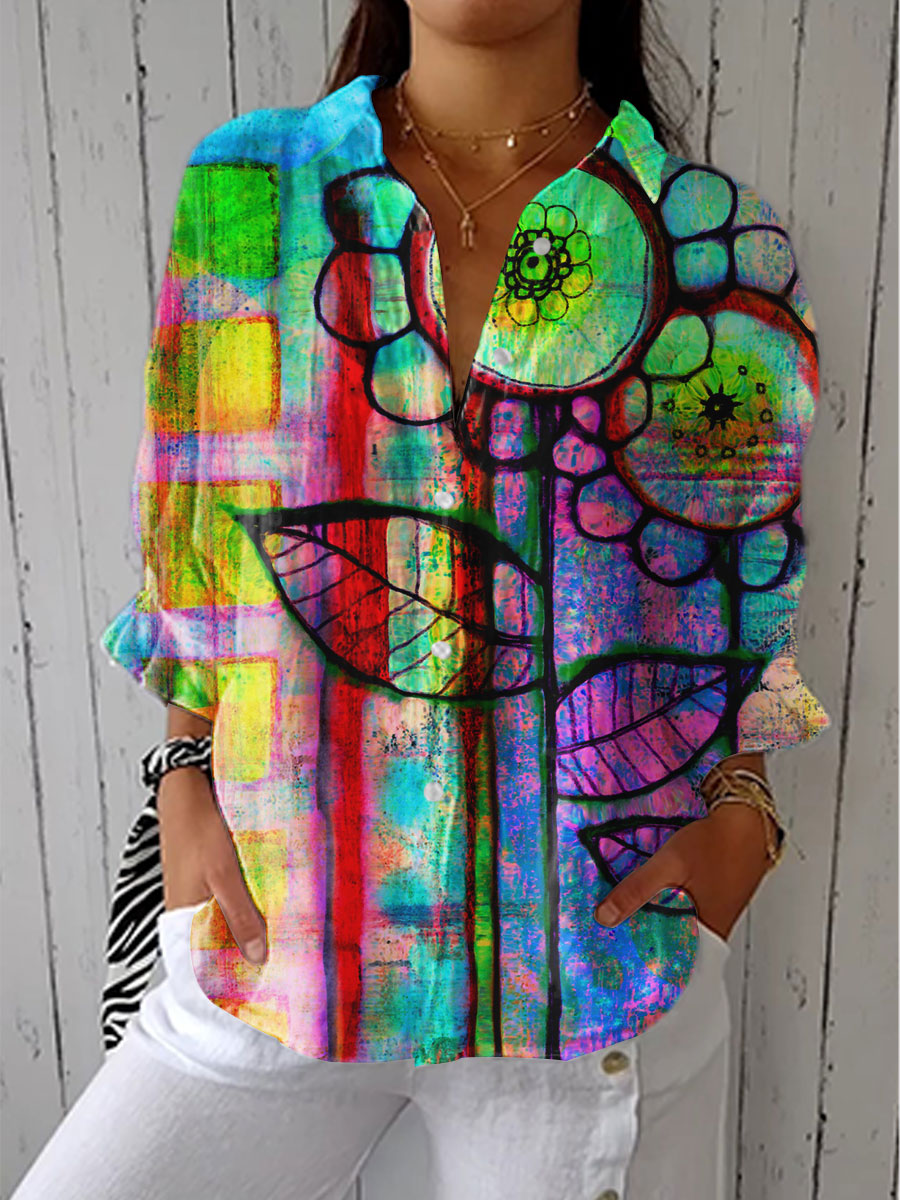 Blouse Joelle™ avec Imprimé de Fleurs Artistiques