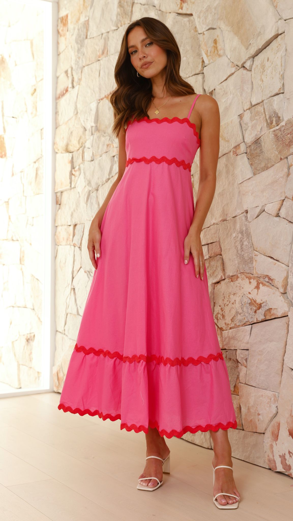 Robe Midi Brodey - Rose / Rouge