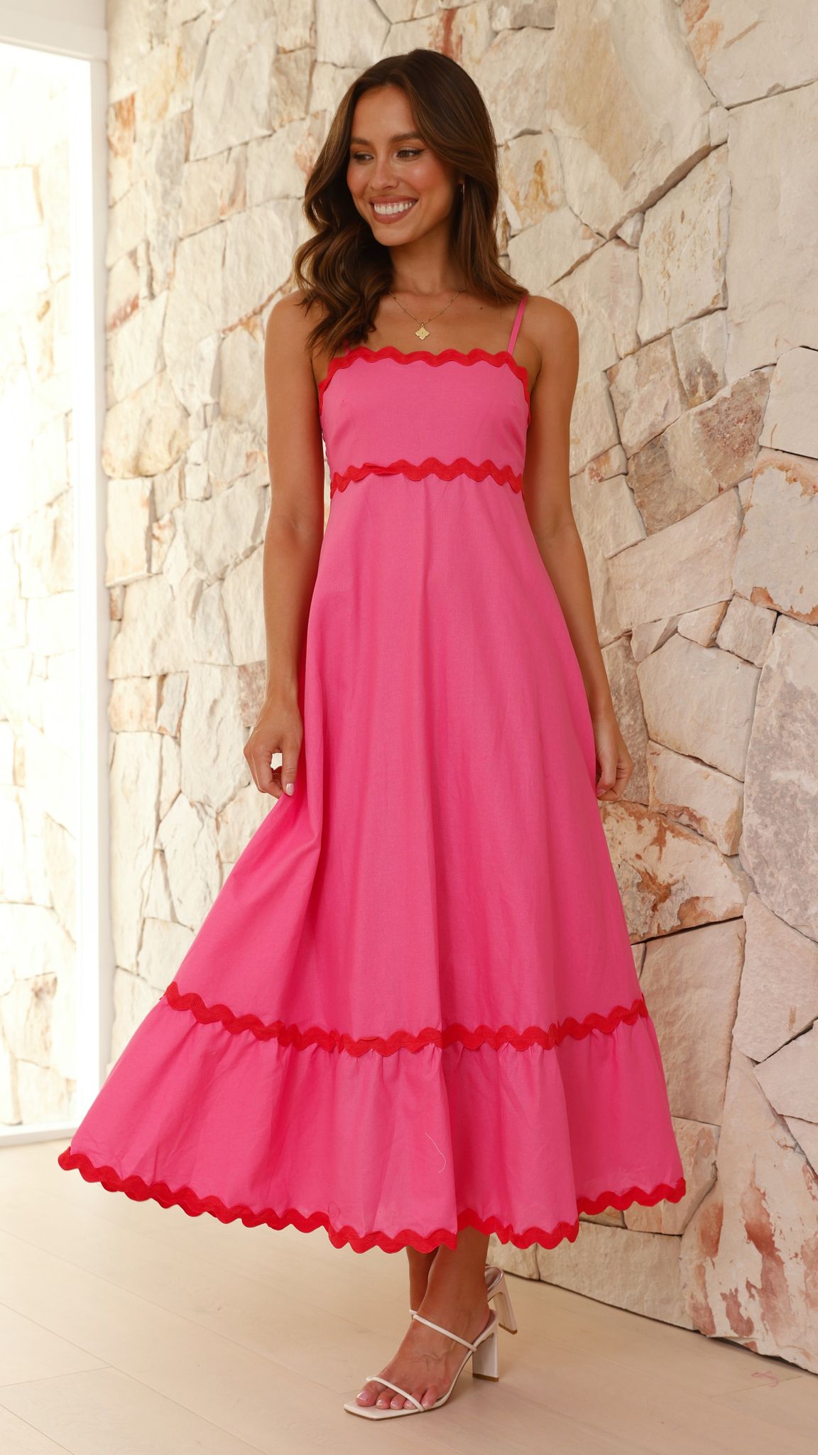 Robe Midi Brodey - Rose / Rouge