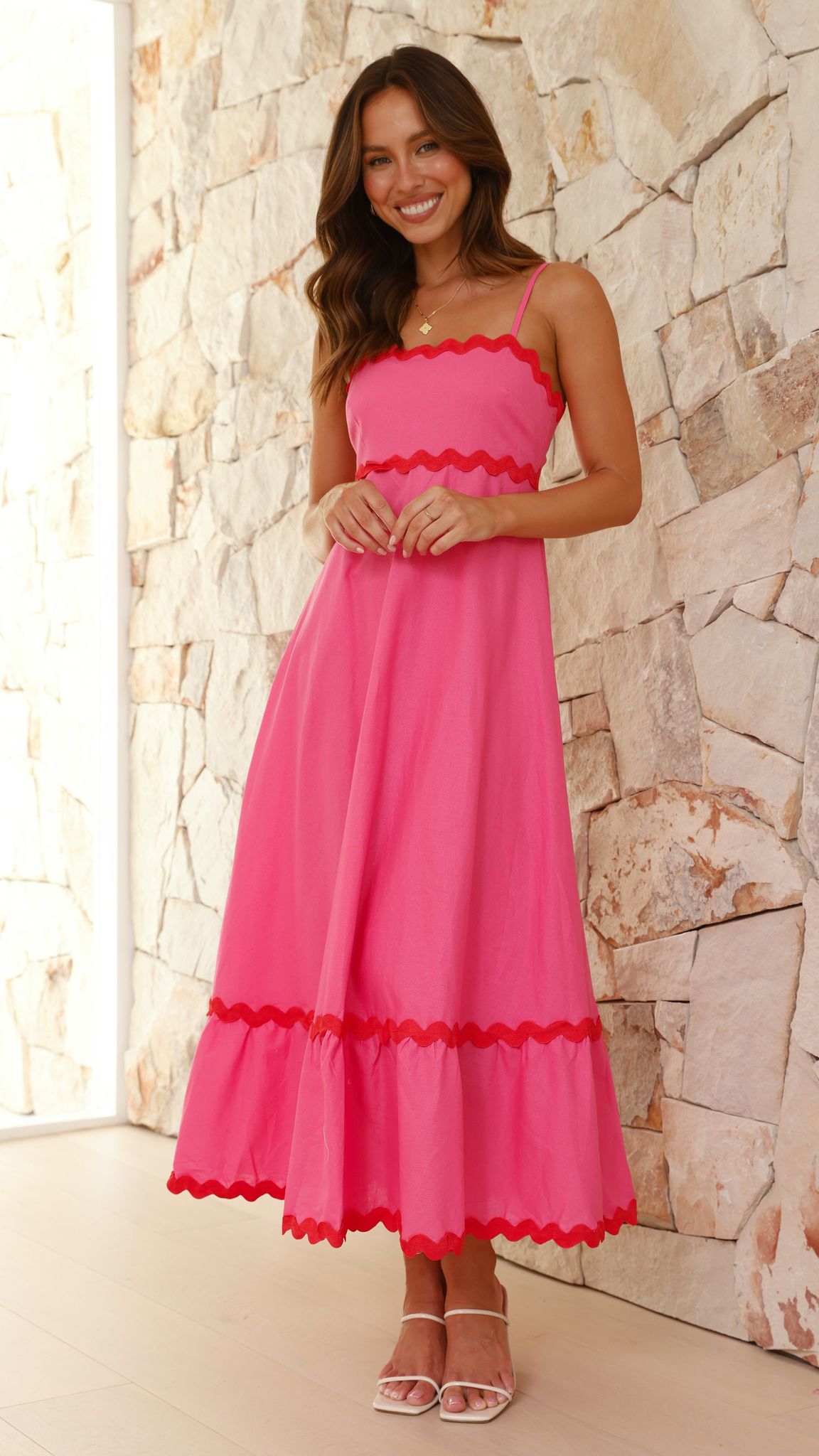 Robe Midi Brodey - Rose / Rouge