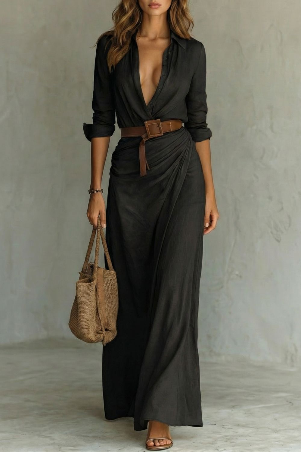 Azura | Robe Maxi Ceinturée à Boutons
