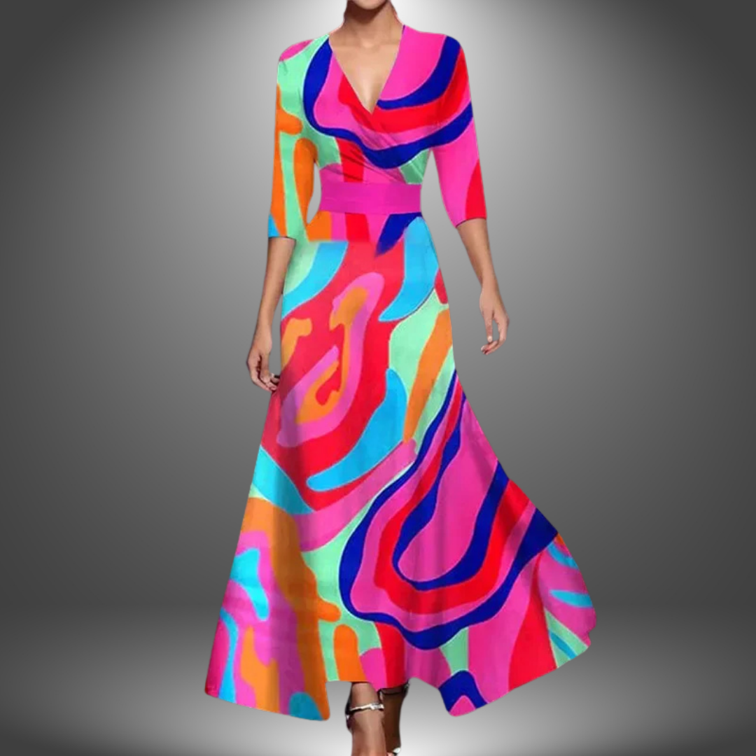 Zora - Robe Maxi Boho avec Décolleté en V et Manches Courtes Flatteuse