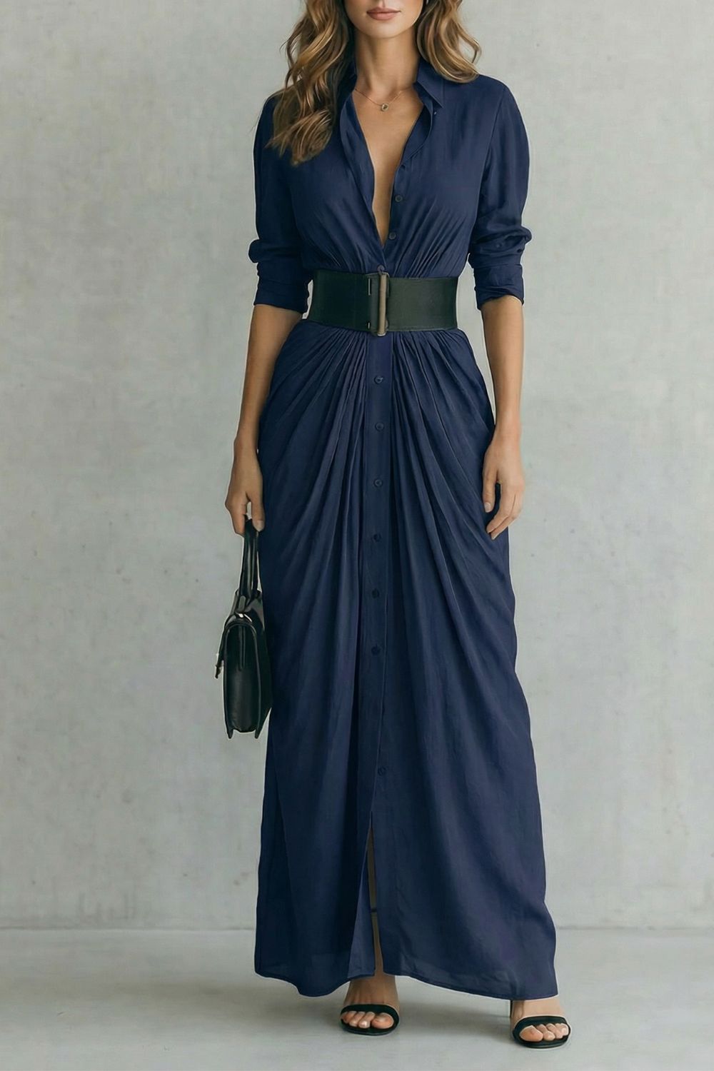 Solenzia | Robe Maxi Drapée Boutonnée
