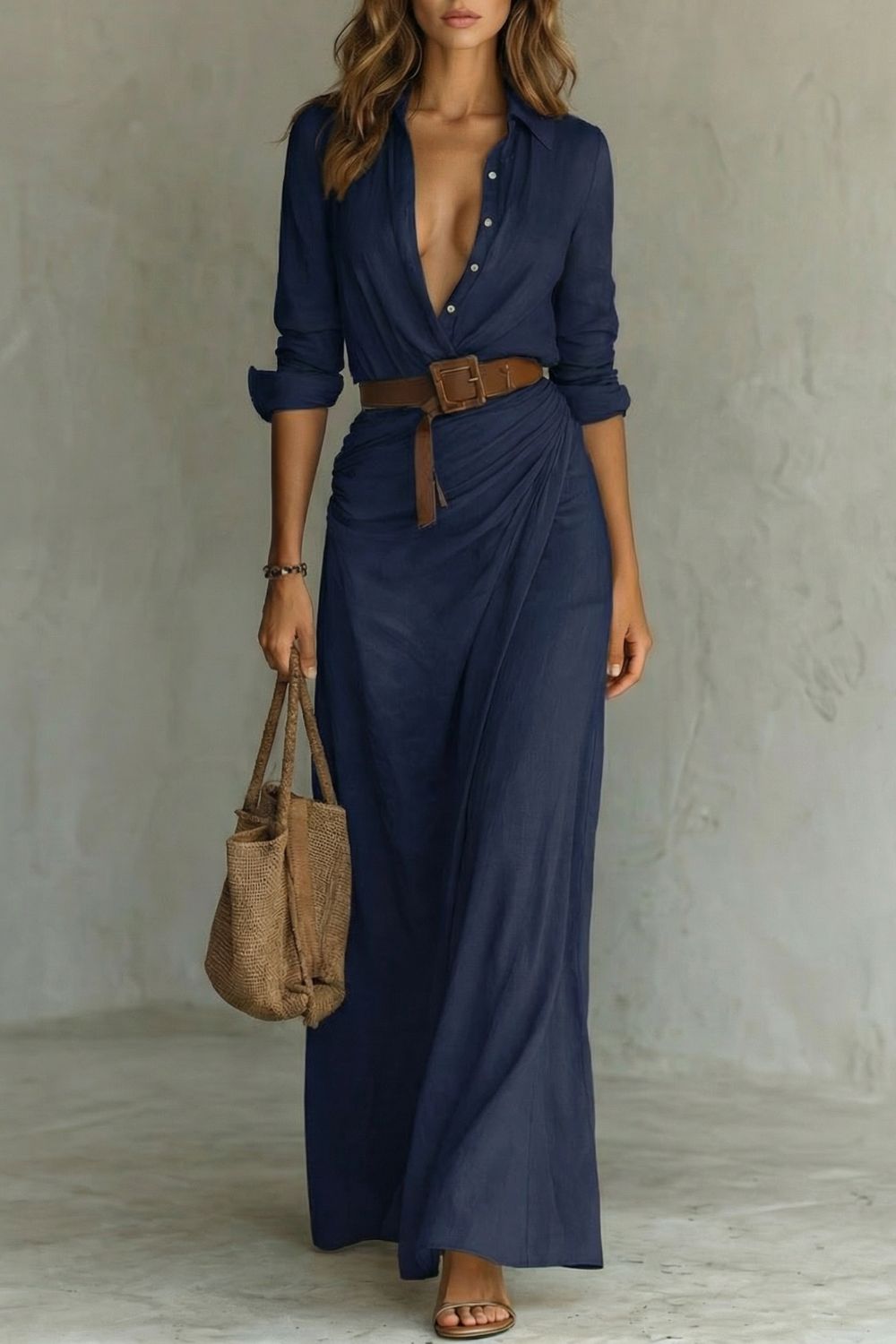 Azura | Robe Maxi Ceinturée à Boutons