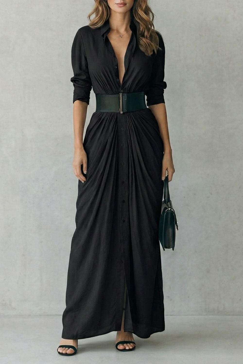 Solenzia | Robe Maxi Drapée Boutonnée