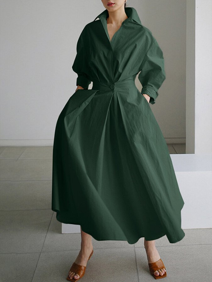 Brynn - Robe Évasée A-Line avec Col Polo Chic