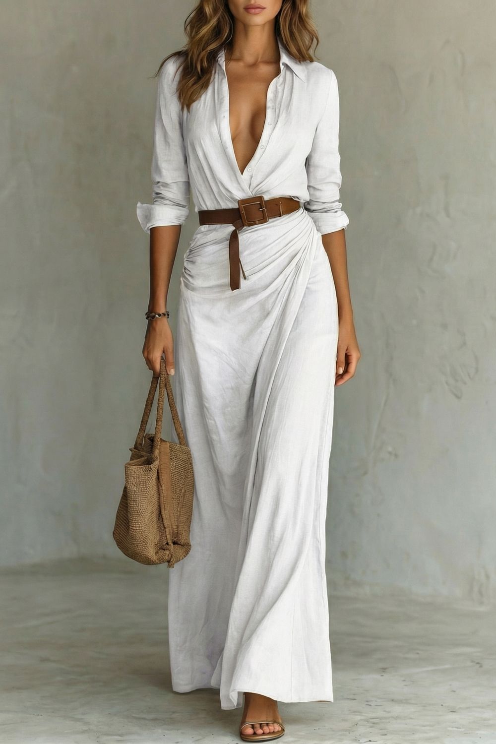 Azura | Robe Maxi Ceinturée à Boutons
