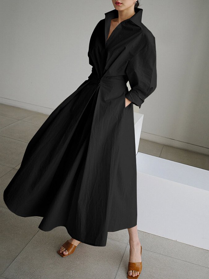 Brynn - Robe Évasée A-Line avec Col Polo Chic