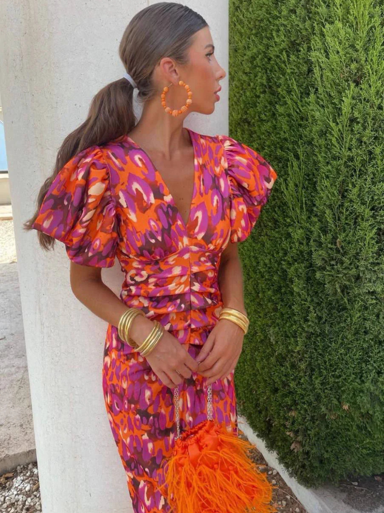 Amelia™ | Robe midi plissée éclatante