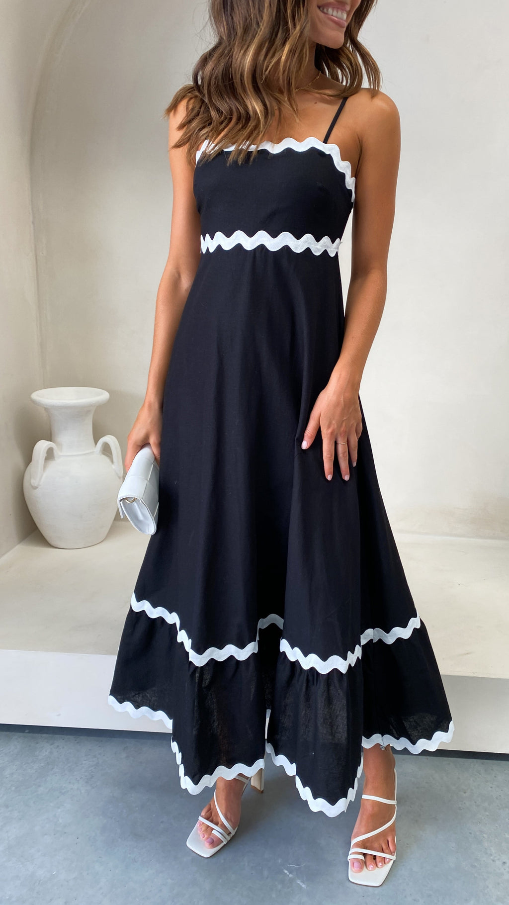 Robe Midi Brodey - Noir / Blanc