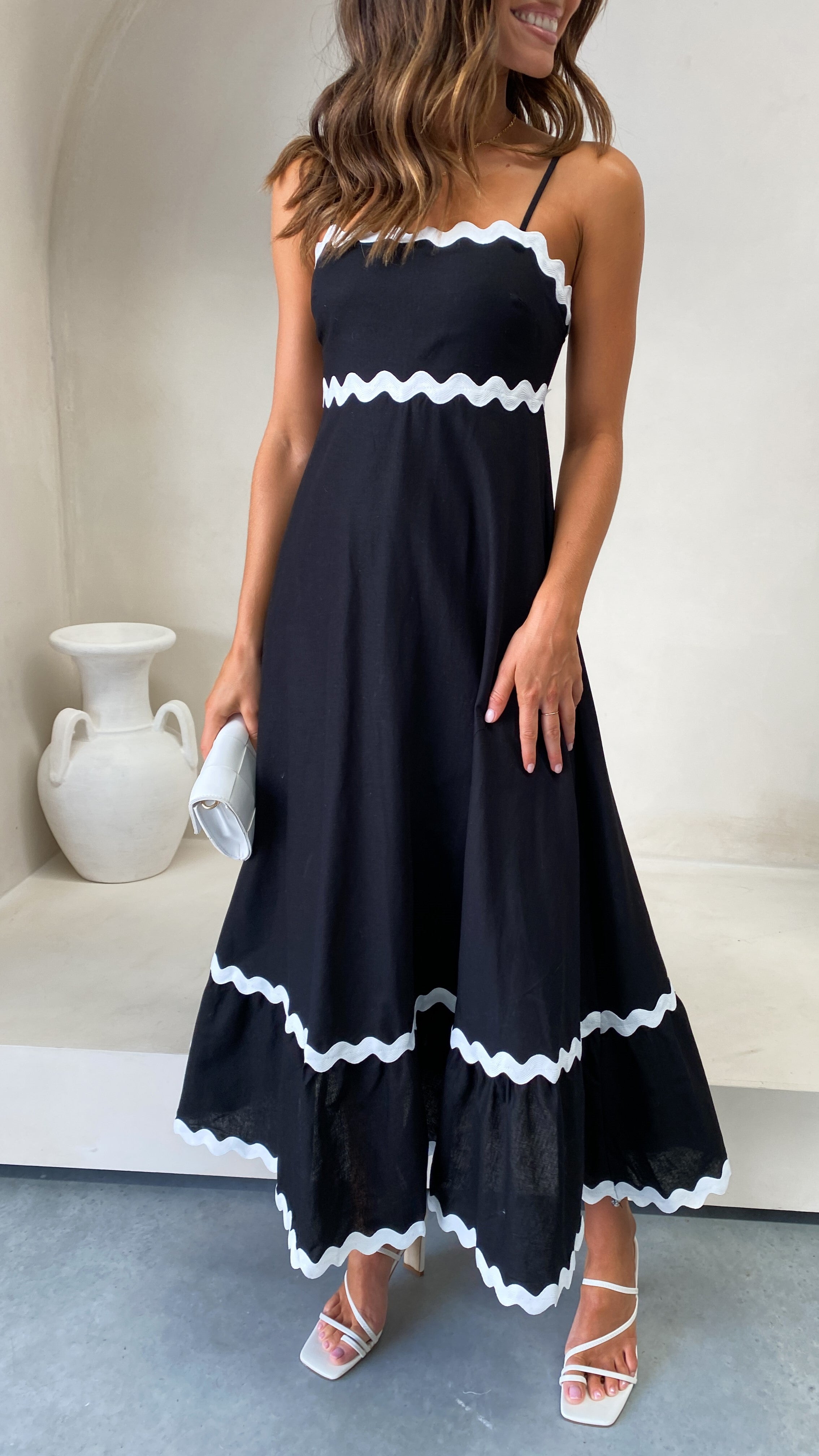 Robe Midi Brodey - Noir / Blanc