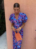 Aurora™ | Robe Midi Vibrante avec Manches Bouffantes