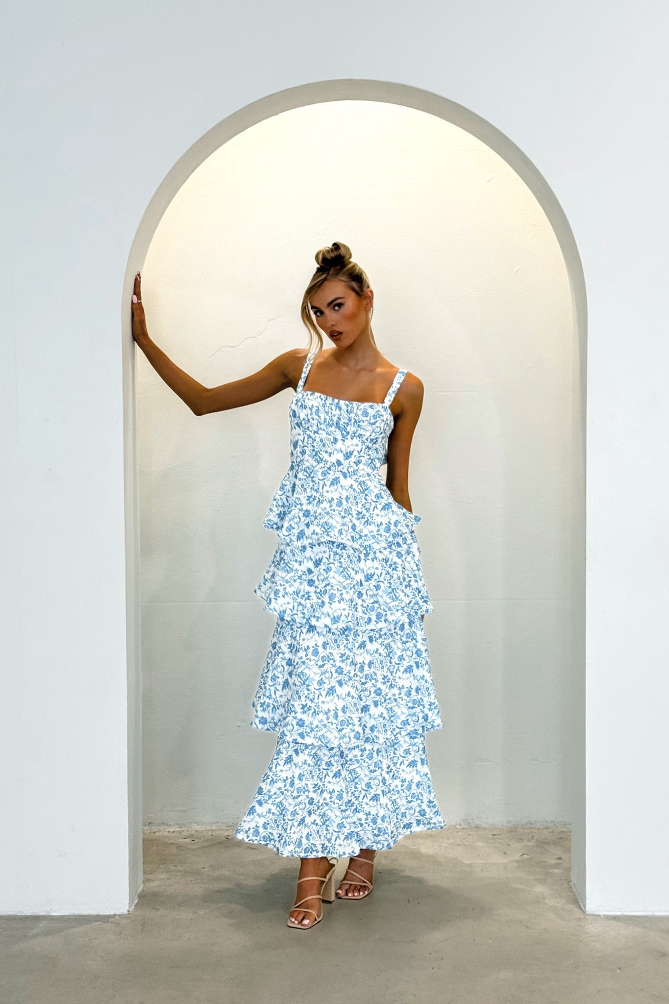 Robe Midi À Volants Provence Bloom Fleurie Bleue
