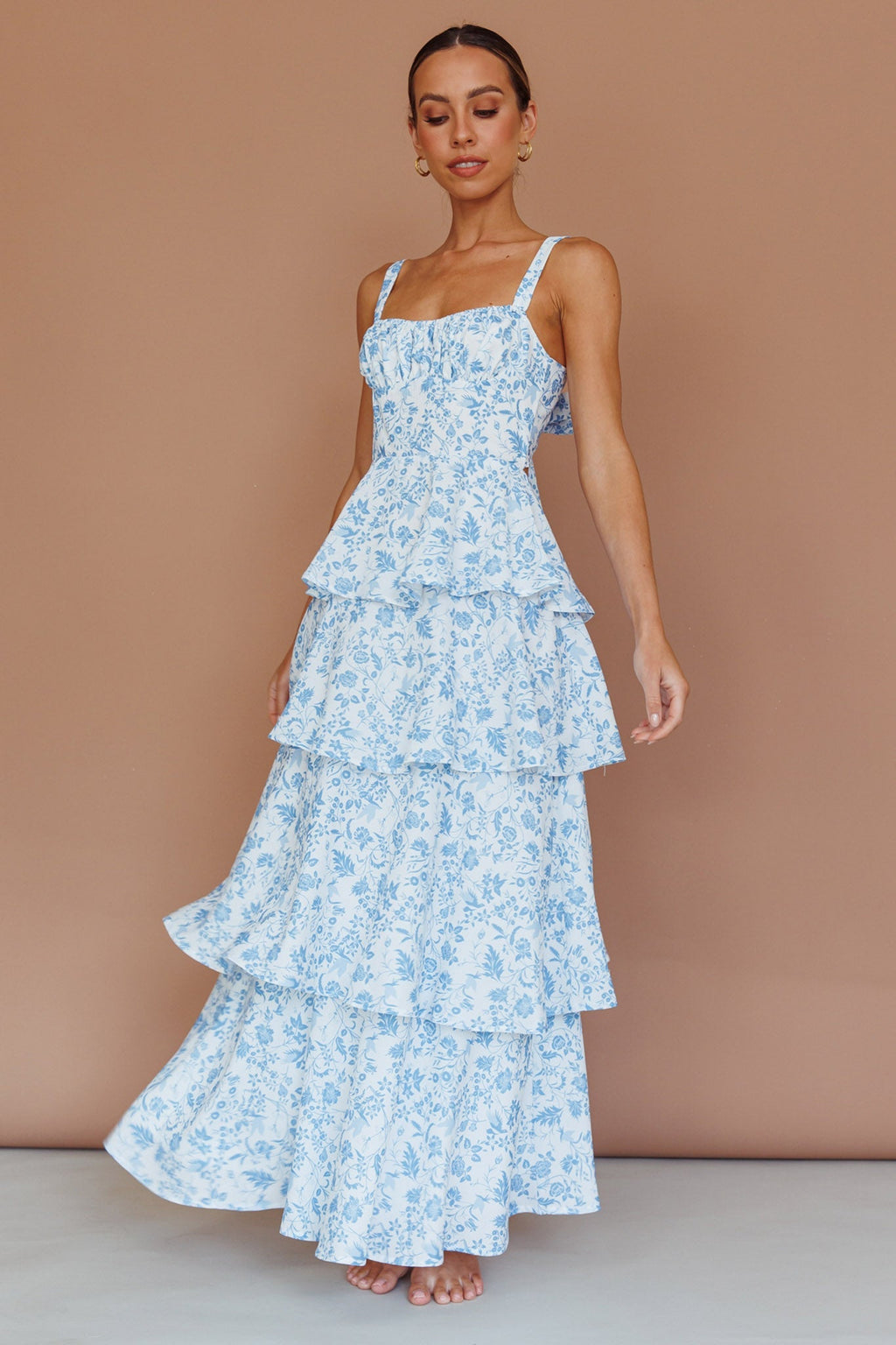 Robe Midi À Volants Provence Bloom Fleurie Bleue