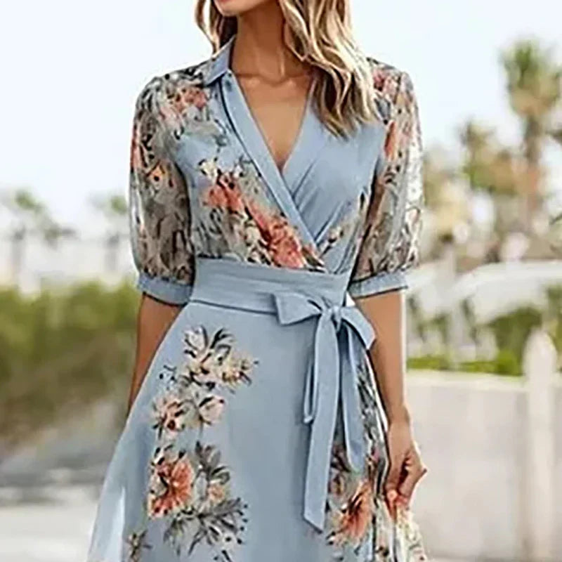 Vanessa™ - Robe Maxi Boho avec décolleté en V et nœud