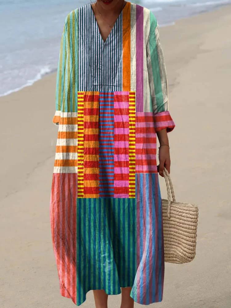Robe Rétro avec Imprimé Géométrique pour Femmes