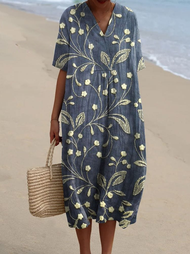Robe Décontractée Flottante en Imprimé Floral Vintage pour Femmes