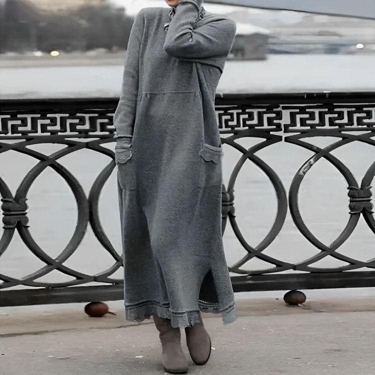 Robe Maxi Tricotée Mara – Robe d'Hiver Oversize à Manches Longues Confortable