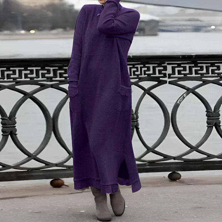 Robe Maxi Tricotée Mara – Robe d'Hiver Oversize à Manches Longues Confortable