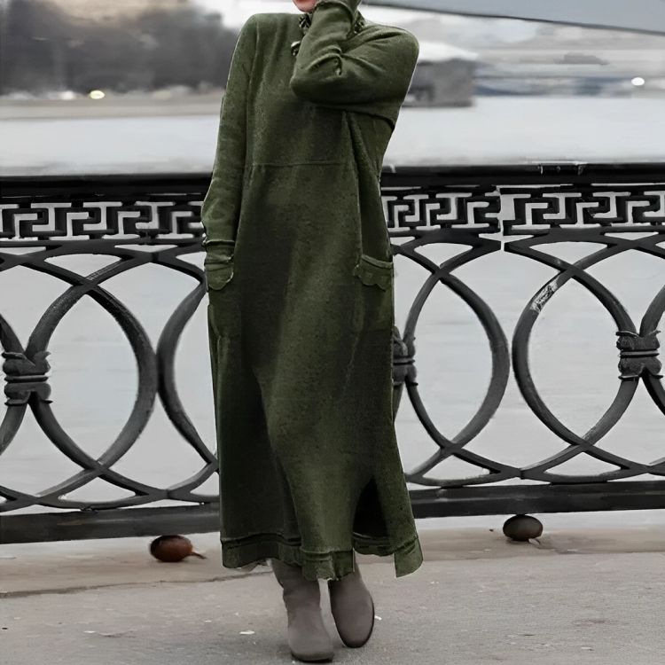 Robe Maxi Tricotée Mara – Robe d'Hiver Oversize à Manches Longues Confortable