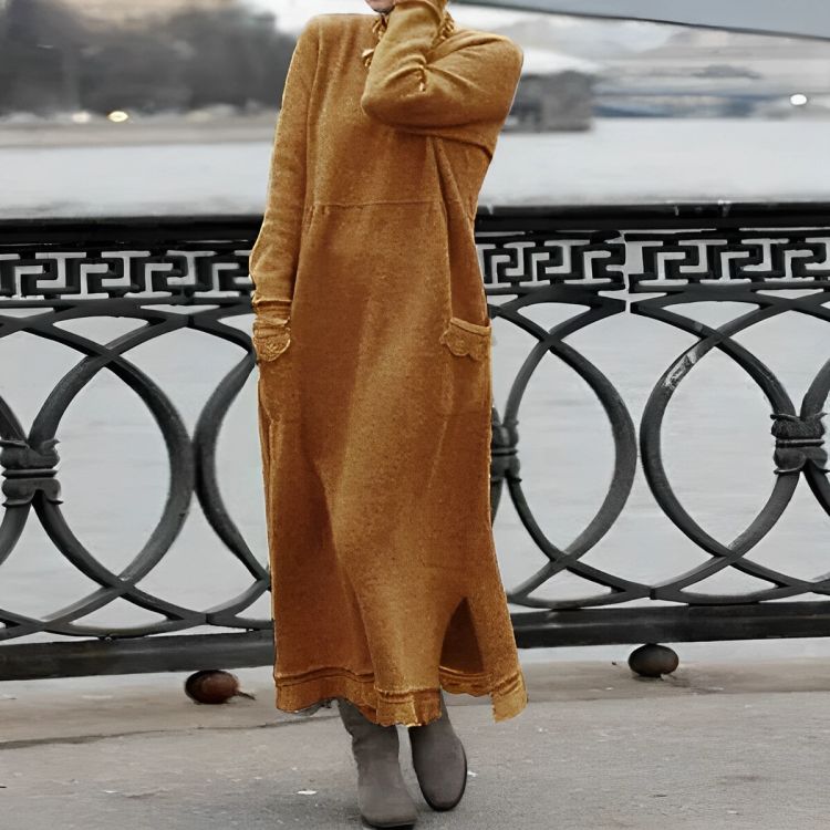 Robe Maxi Tricotée Mara – Robe d'Hiver Oversize à Manches Longues Confortable