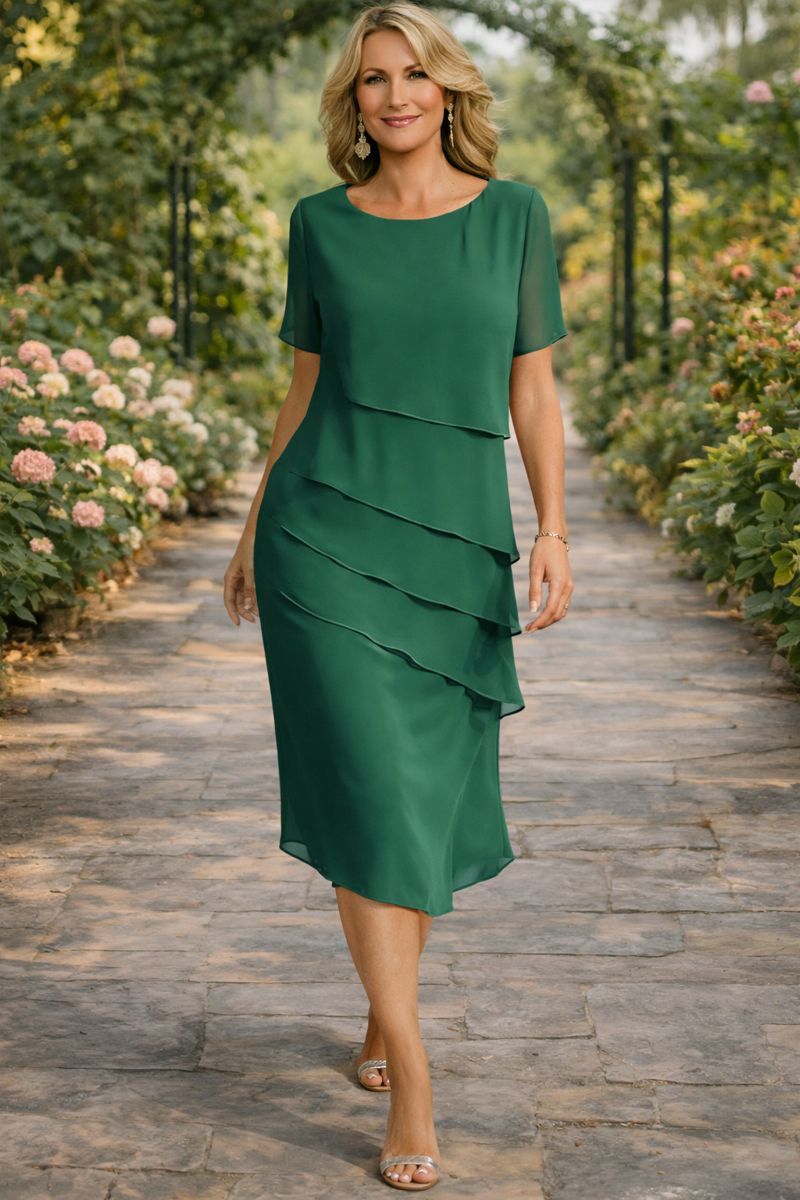 Elena | Robe Midi en Chiffon Superposée