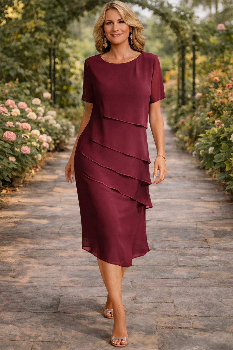 Elena | Robe Midi en Chiffon Superposée