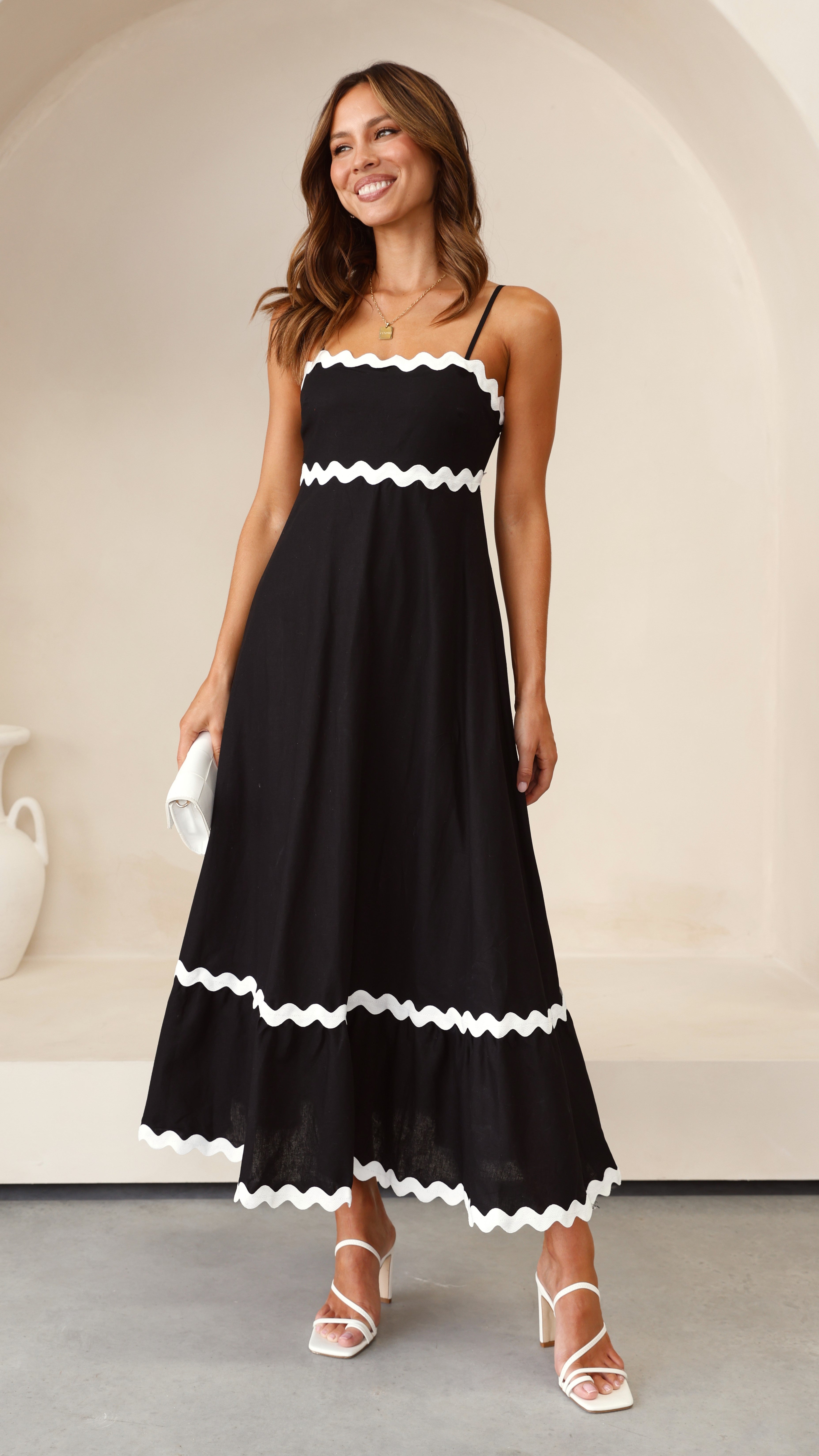 Robe Midi Brodey - Noir / Blanc