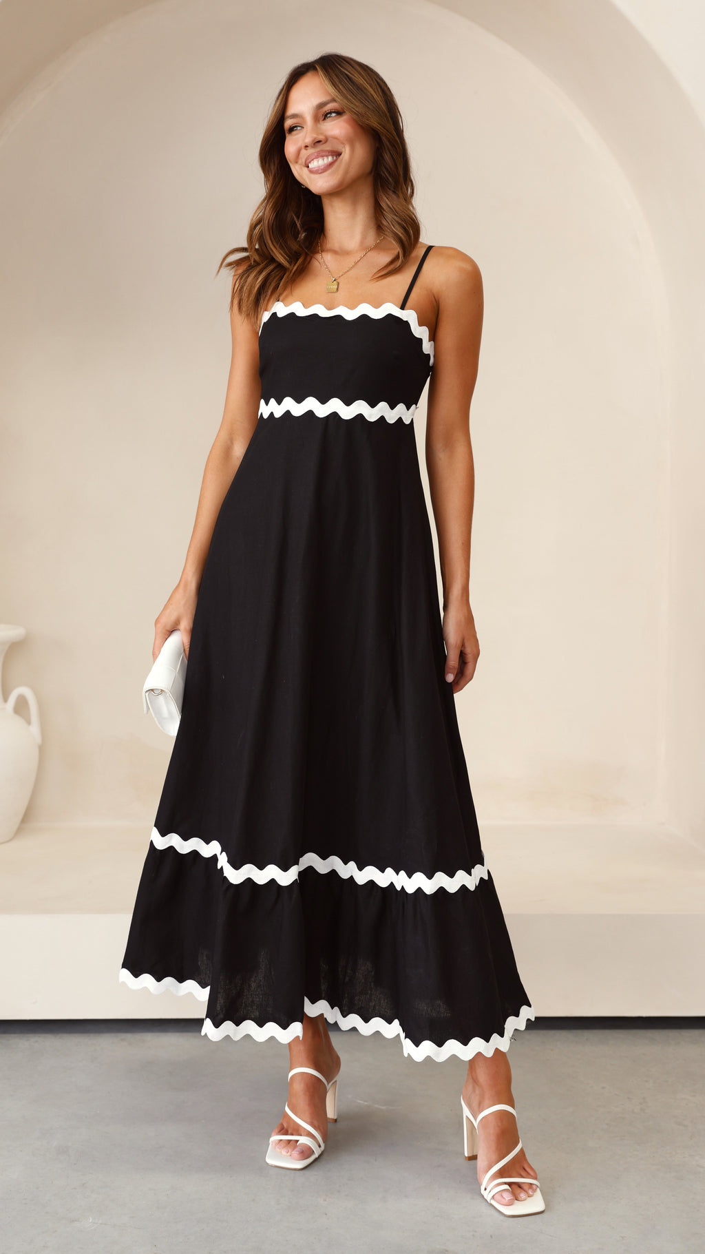 Robe Midi Brodey - Noir / Blanc