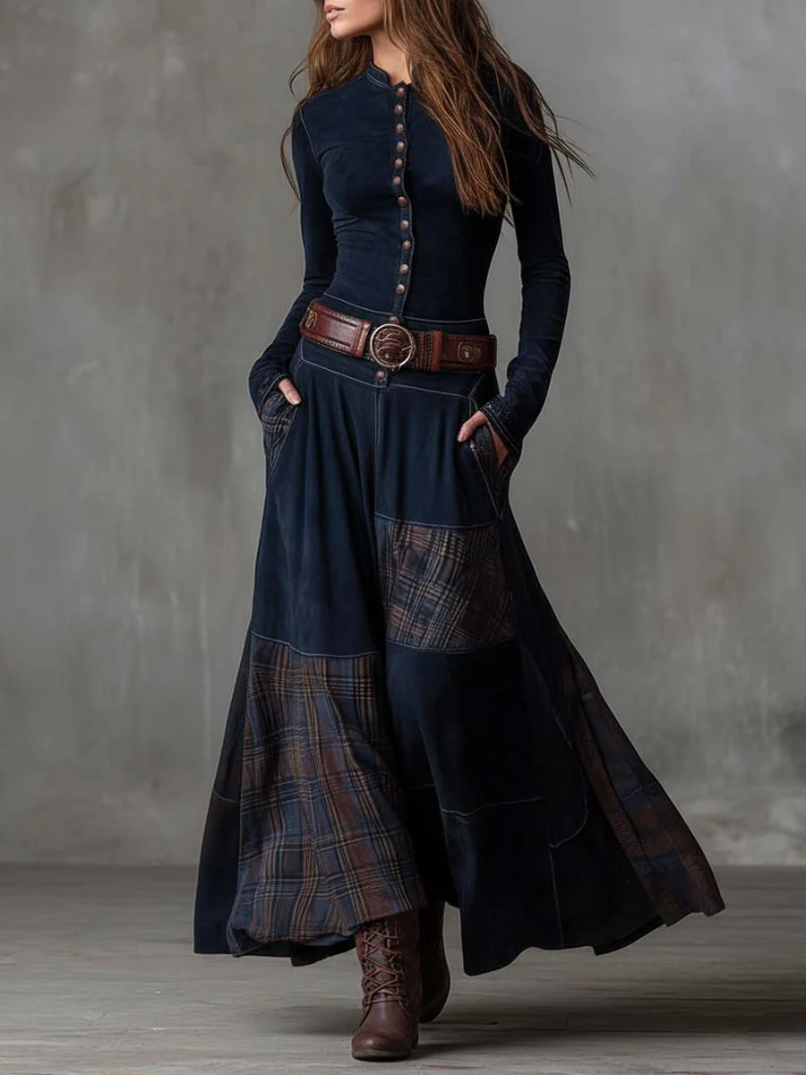 Annalise | Robe Maxi à Carreaux Boutonnée