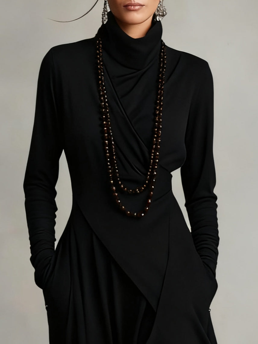 Vivienne | Robe Maxi Asymétrique à Col Montant