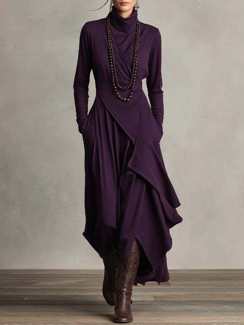 Vivienne | Robe Maxi Asymétrique à Col Montant