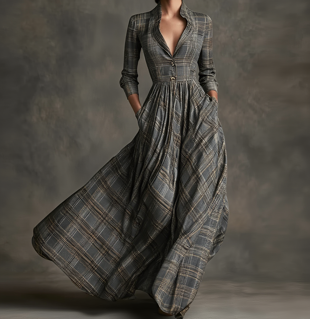 Imogen | Robe Maxi Flottante à Carreaux